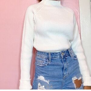 Banana Republic Sweater Size M Ivory Mock Neck Chunky Ribbed Cotton Rayon Blend